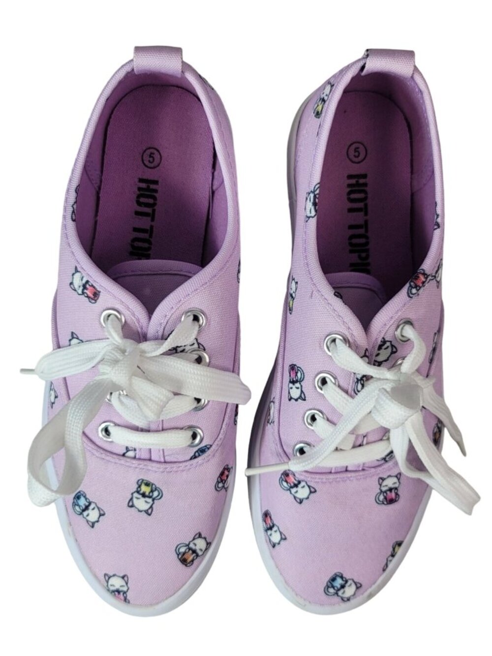 Hot Topic Womens Boba Cat Lace Up Canvas Sneakers Purple Size 5 Kitty Bubble Tea